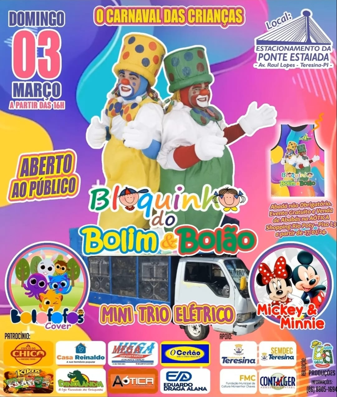 Bolim & Bolão participam de bloquinho carnavalesco neste domingo (03), na Ponte Estaiada